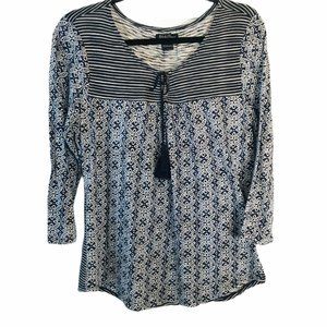 Lucky Brand Blue Print Cotton 3/4 Sleeves Sz M